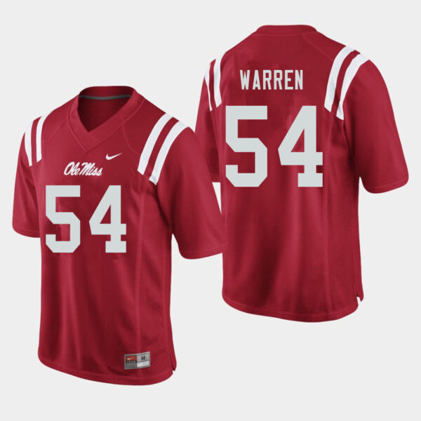 Men #54 Caleb Warren Ole Miss Rebels Red NCAA Jersey