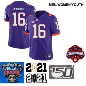 Men Clemson Tigers #16 Trevor Lawrence NCAA College Football Jersey Purple
