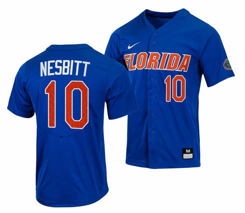 Tyler Nesbitt Jersey Florida Gators College Baseball Full-Button Royal #10