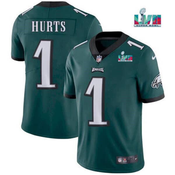 Philadelphia Eagles #1 Jalen Hurts Stitched Super Bowl Jersey Green