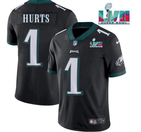 Philadelphia Eagles #1 Jalen Hurts Stitched Super Bowl Jersey Black