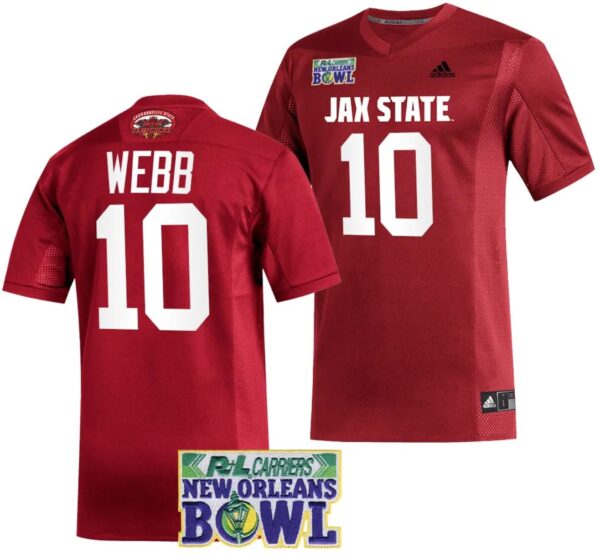 Zion Webb Jersey #10 Jacksonville State Gamecocks 2023 New Orleans Bowl Patch Football Red
