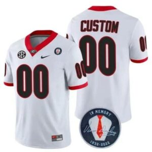 Custom Georgia Bulldogs Jersey Name And Number Players  Honoring Vince Dooley Patch White