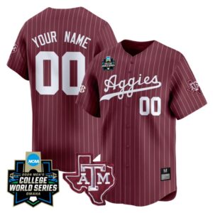 Custom Texas AM Aggies Jersey 2024 College World Series Vapor Premier Maroon Pinstripe