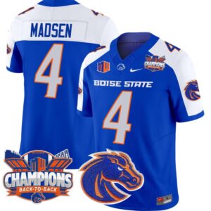 Maddux Madsen Jersey #4 Boise State Broncos Back To Back Champions Royal Alternate