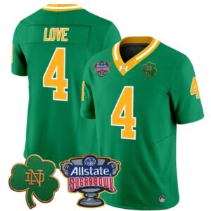 Jeremiyah Love Jersey #4 Notre Dame 2024 Sugar Bowl Patch Football Throwback
