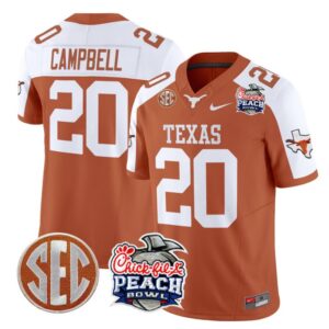 Earl Campbell Jersey #20 Texas Longhorns Peach Bowl Patch Vapor Orange Alternate
