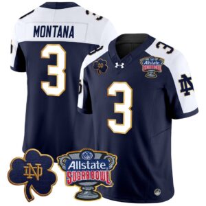 Joe Montana Jersey #3 Notre Dame 2024 Sugar Bowl Patch V2 Stitched Navy Alternate