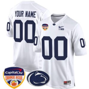 Custom Penn State Jersey Name, Number Orange Bowl Patch Football White