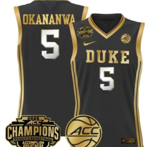 Women's Oluchi Okananwa Jersey #5 Duke Blue Devils 2025 ACC Champions Black Gold