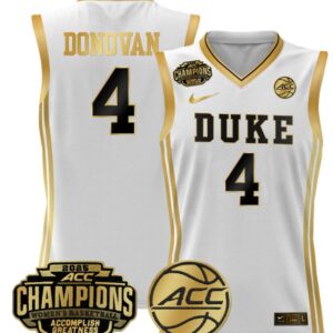 Women's Jadyn Donovan Jersey #4 Duke Blue Devils 2025 ACC Champions White Gold