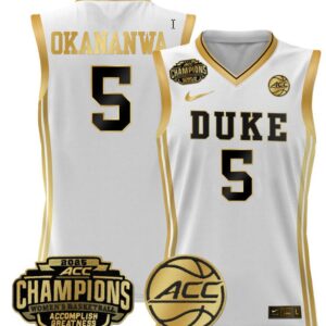 Women's Oluchi Okananwa Jersey #5 Duke Blue Devils 2025 ACC Champions White Gold