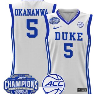 Women's Oluchi Okananwa Jersey #5 Duke Blue Devils 2025 ACC Champions White
