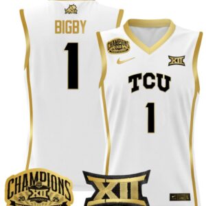 Women's Taylor Bigby Jersey #1 TCU Horned Frogs 2025 Champions White Gold