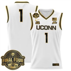 Team Jersey #1 UConn Huskies 2025 Big Eat Final Four Patch Stitched White Gold