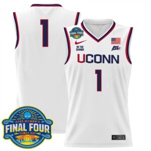 Team Jersey #1 UConn Huskies 2025 Big Eat Final Four Patch Stitched White