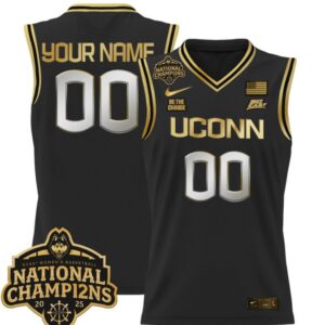 Custom UConn Huskies Jersey  2025 National Champions Patch Stitched Black Gold