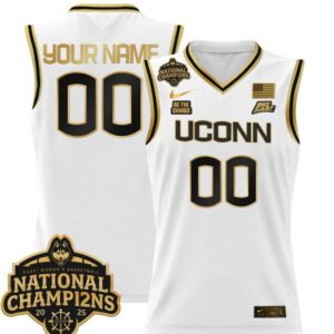 Custom UConn Huskies Jersey  2025 National Champions Patch Stitched White Gold