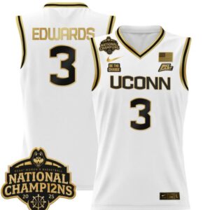 Aaliyah Edwards Jersey #3 UConn Huskies 2025 National Champions Patch White Gold
