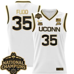 Azzi Fudd Jersey #35 UConn Huskies 2025 National Champions Patch White Gold