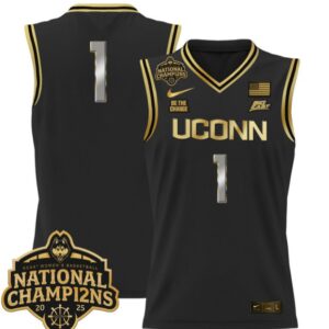Team Jersey #1 UConn Huskies 2025 National Champions Patch Stitched Black Gold