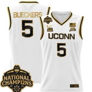 Paige Bueckers Jersey #5 UConn Huskies 2025 National Champions Patch White Gold