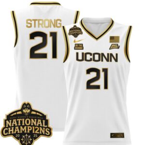 Sarah Strong Jersey #21 UConn Huskies 2025 National Champions Patch White Gold