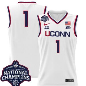 Team Jersey #1 UConn Huskies 2025 National Champions Patch Stitched White
