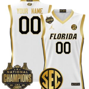 Custom Florida Gators Jersey 2025 National Champions Patch Stitched White Gold