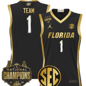 Team Jersey #1 Florida Gators 2025 National Champions Patch Stitched Black Gold