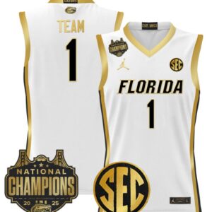 Team Jersey #1 Florida Gators 2025 National Champions Patch Stitched White Gold