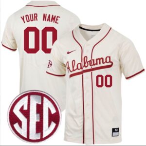 Custom Alabama Crimson Tide Baseball Natural Jersey Stitched SEC Patch