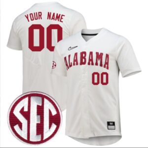 Custom Alabama Crimson Tide Baseball White Jersey Stitched SEC Patch