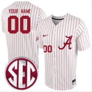 Custom Alabama Crimson Tide Baseball White Pinstripe Jersey Stitched SEC Patch