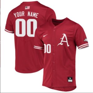 Custom Arkansas Razorbacks Baseball Cardinal Full Button Jersey Stitched