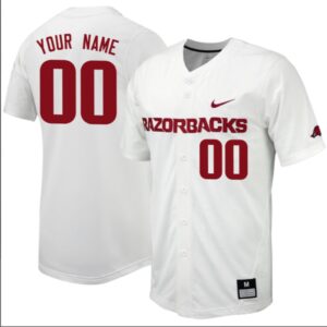 Custom Arkansas Razorbacks Baseball White Full Button Jersey Stitched