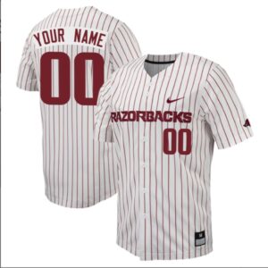 Custom Arkansas Razorbacks Baseball White Pinstripe Full Button Jersey ? All Stitched
