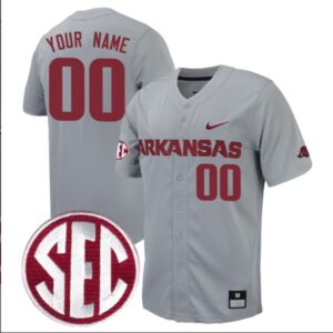 Custom Arkansas Razorbacks Baseball Grey Full Button Jersey Stitched SEC Patch