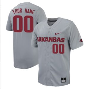 Custom Arkansas Razorbacks Baseball Grey Full Button Jersey Stitched