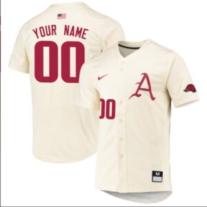 Custom Arkansas Razorbacks Baseball Cream Full Button Jersey ? All Stitched