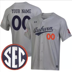 Custom Auburn Tigers Baseball Grey Jersey ? All Stitched SEC Patch