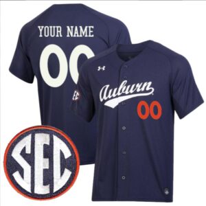 Custom Auburn Tigers Baseball Navy Jersey ? All Stitched SEC Patch