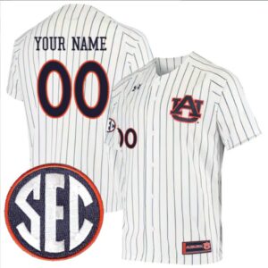 Custom Auburn Tigers Baseball White Pinstripe Jersey ? All Stitched SEC Patch