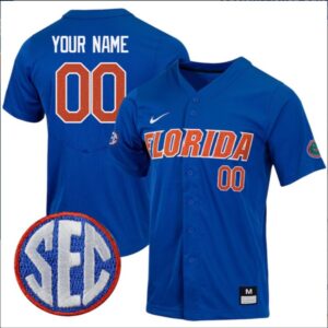 Custom Florida Gators College Baseball Game Jersey ? Royal Blue SEC Patch