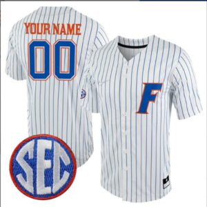 Custom Florida Gators College Baseball Game Jersey Pinstripe SEC Patch