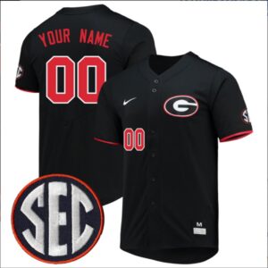 Custom Georgia Bulldogs Baseball Black Full Button Jersey All Stitched  SEC Patch