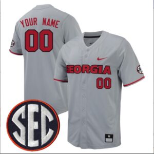 Custom Georgia Bulldogs Baseball Grey Full Button Jersey All Stitched SEC Patch