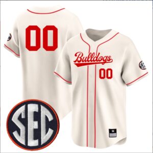 Custom Georgia Bulldogs Baseball Cream Full Button Jersey All Stitched SEC Patch