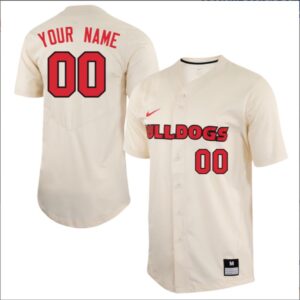 Custom Georgia Bulldogs Baseball Natural Full Button Jersey All Stitched