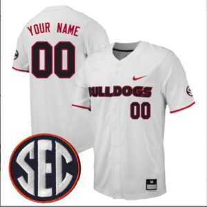 Custom Georgia Bulldogs Baseball White Full Button Jersey All Stitched SEC Patch